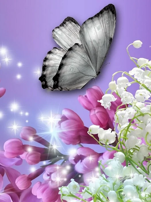 Lilac Flower Background With Butterfly Wallpaper