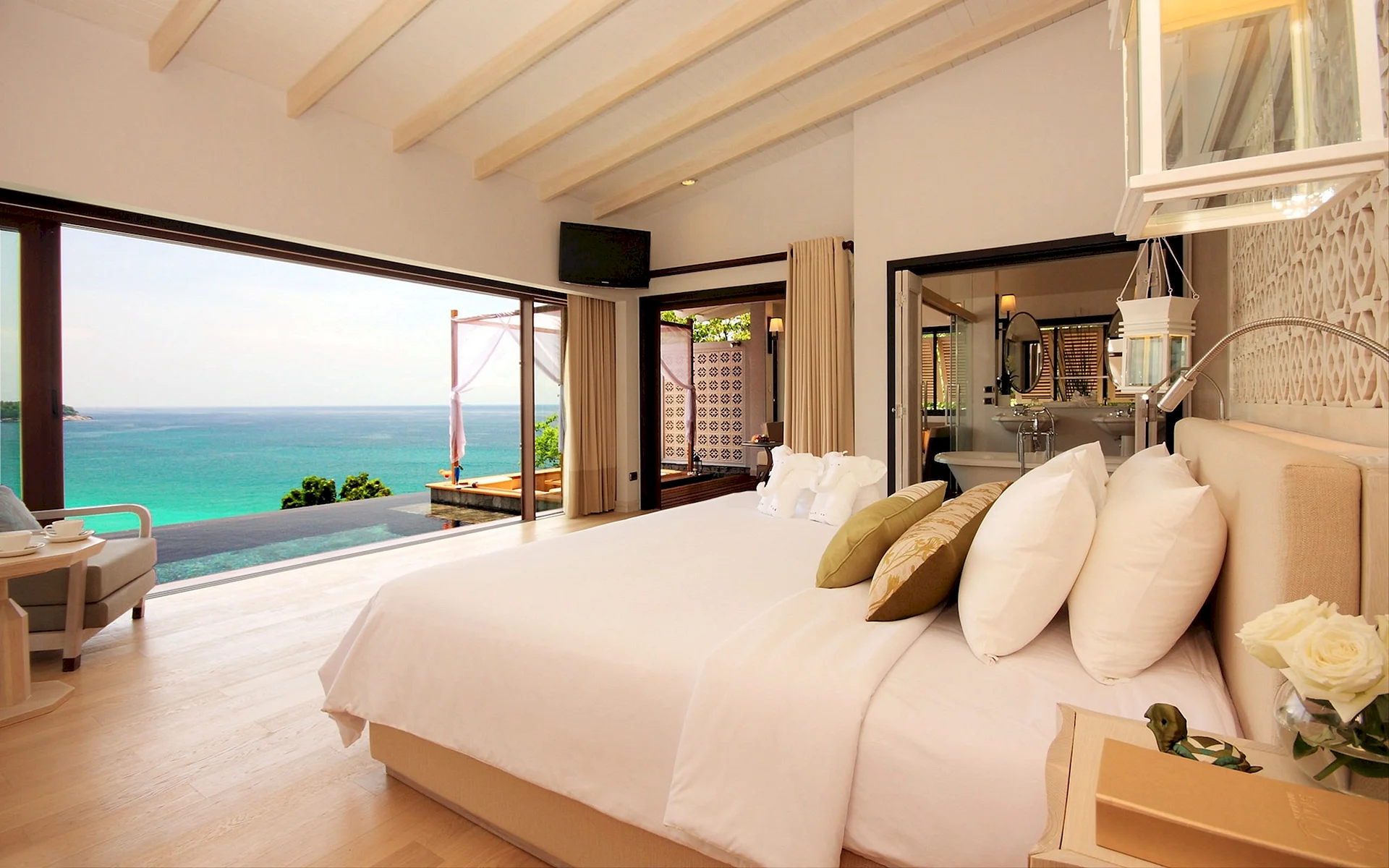 Luxury Beach Villa Bedroom Wallpaper