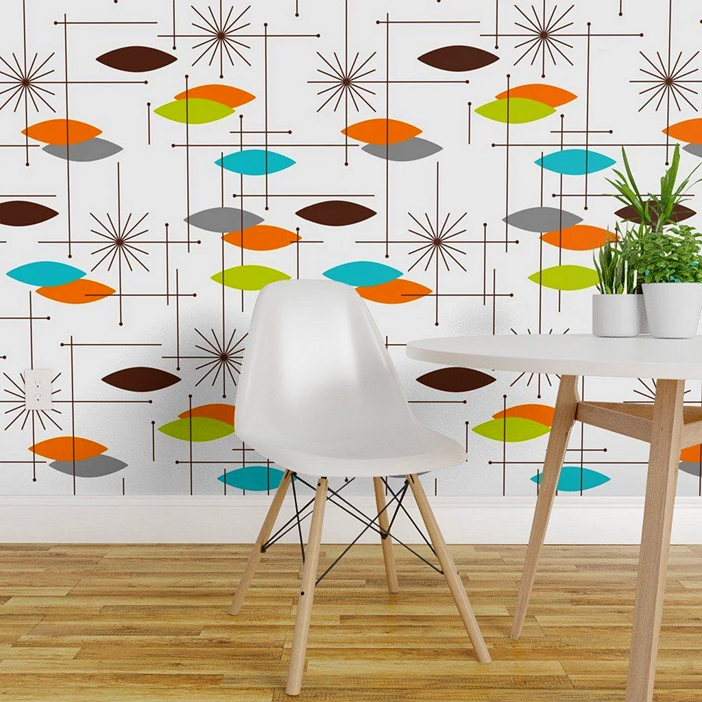 Mid Century Shower Curtain Atomic Starbursts Wallpaper
