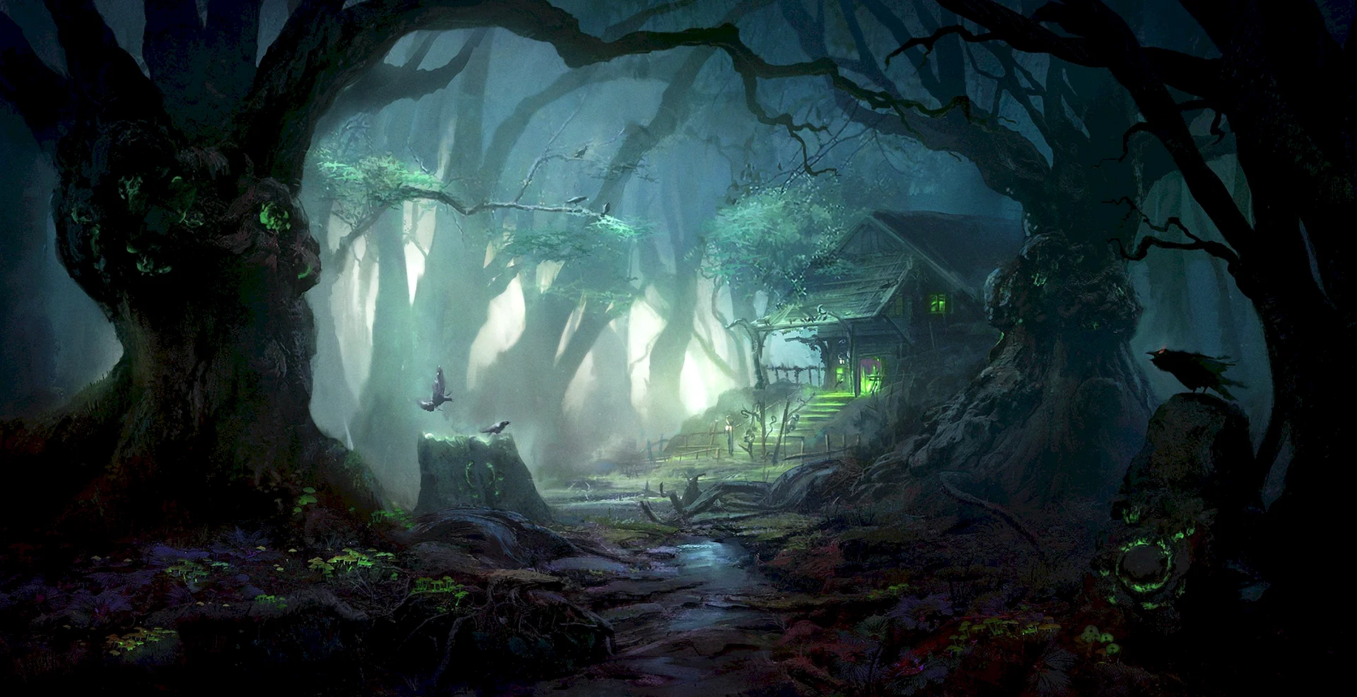 Mystical Night Forest Escape Wallpaper
