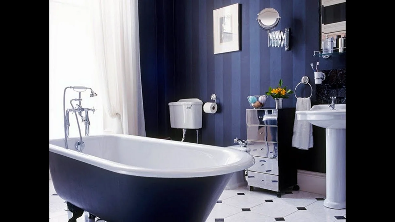 Navy blue bathroom decor Wallpaper