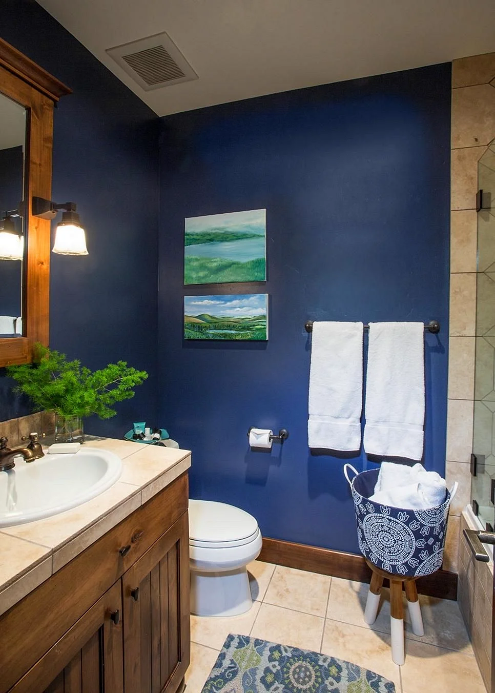 Navy blue bathroom decor Wallpaper