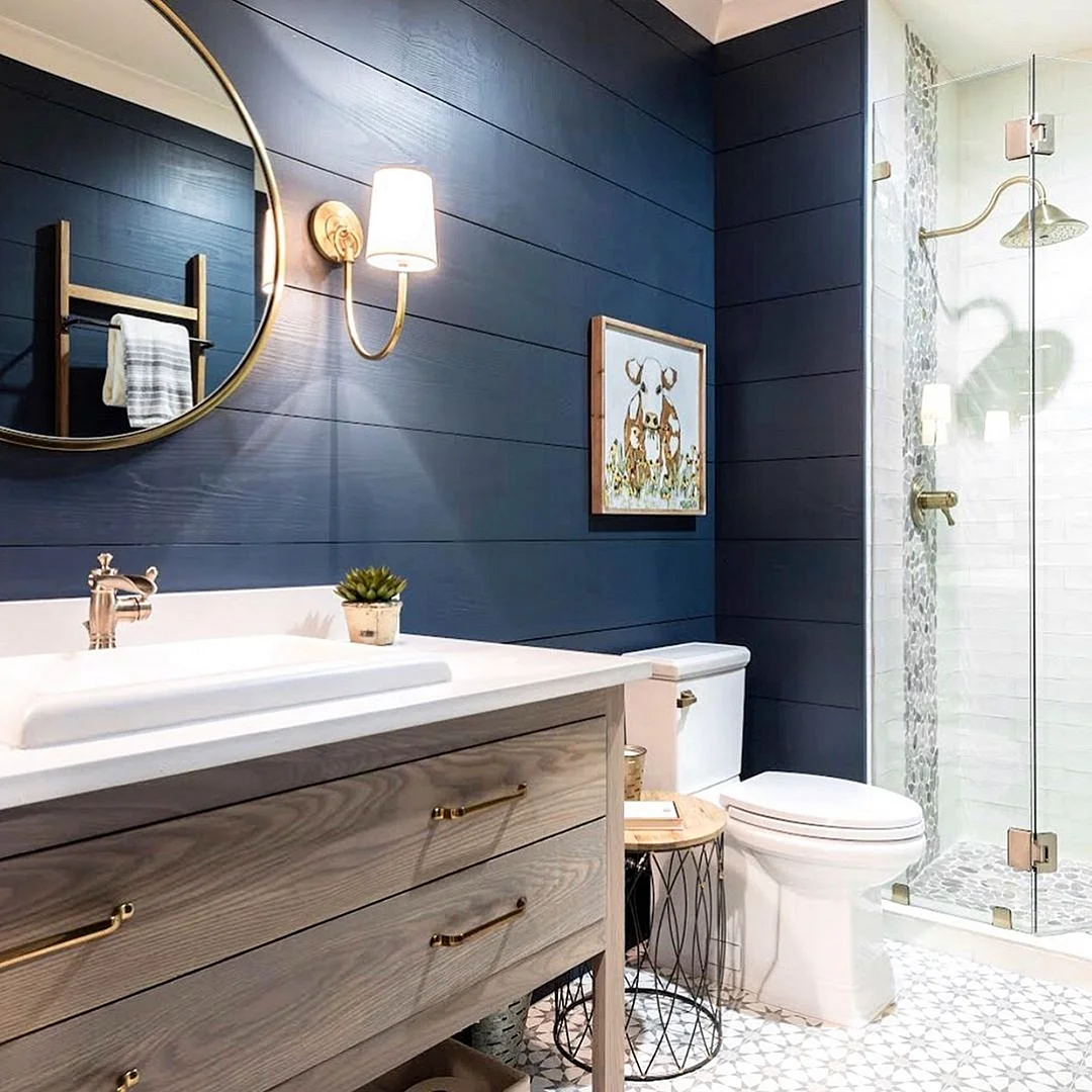 Navy blue bathroom decor Wallpaper