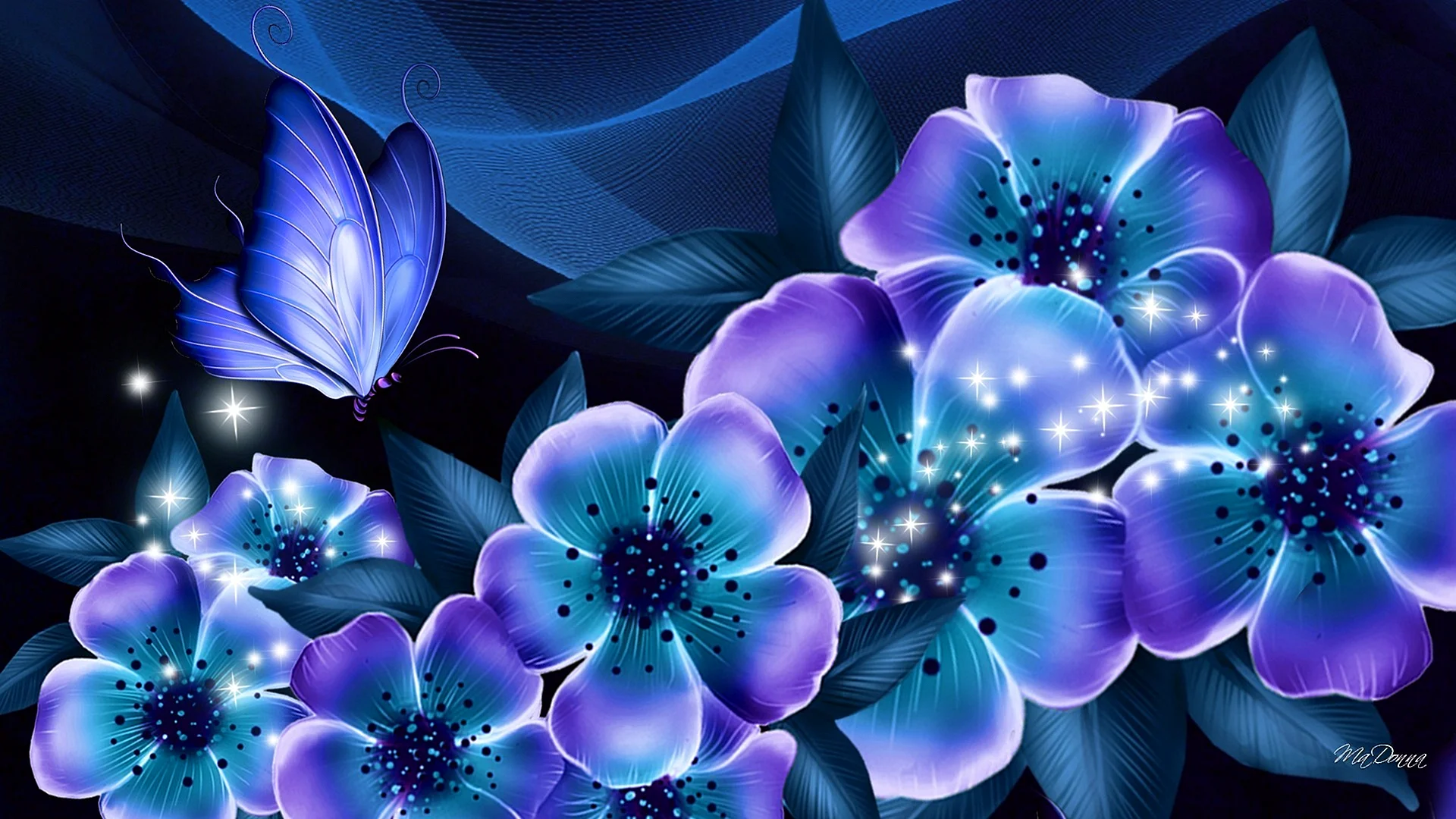 Neon Blue Flowers Wallpaper