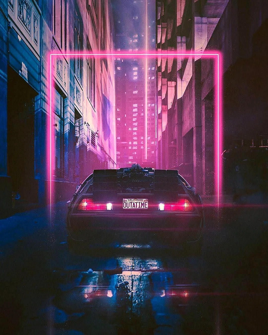 Neon Delorean Wallpaper For iPhone