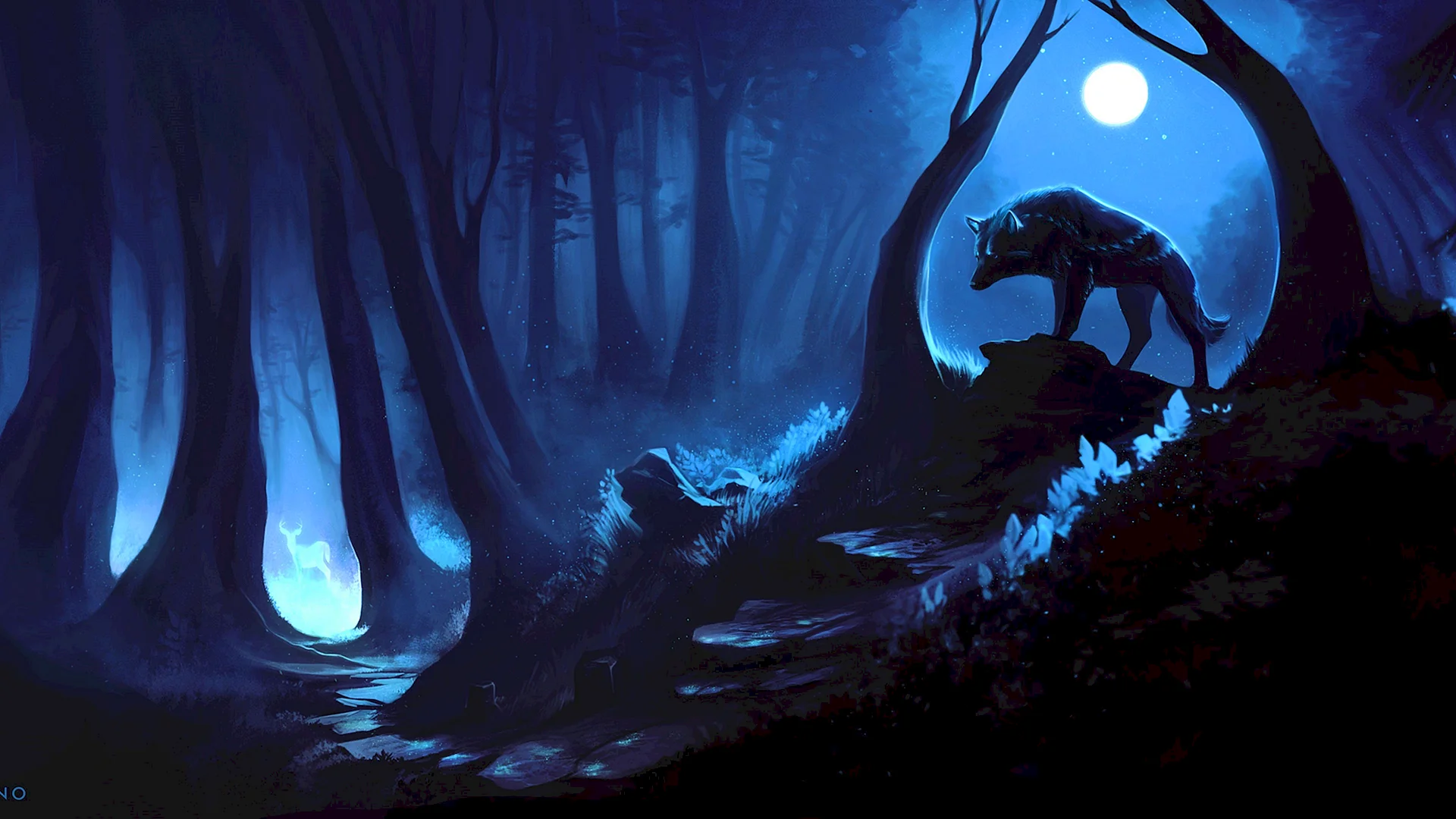 Night Wolf Forest Wallpaper