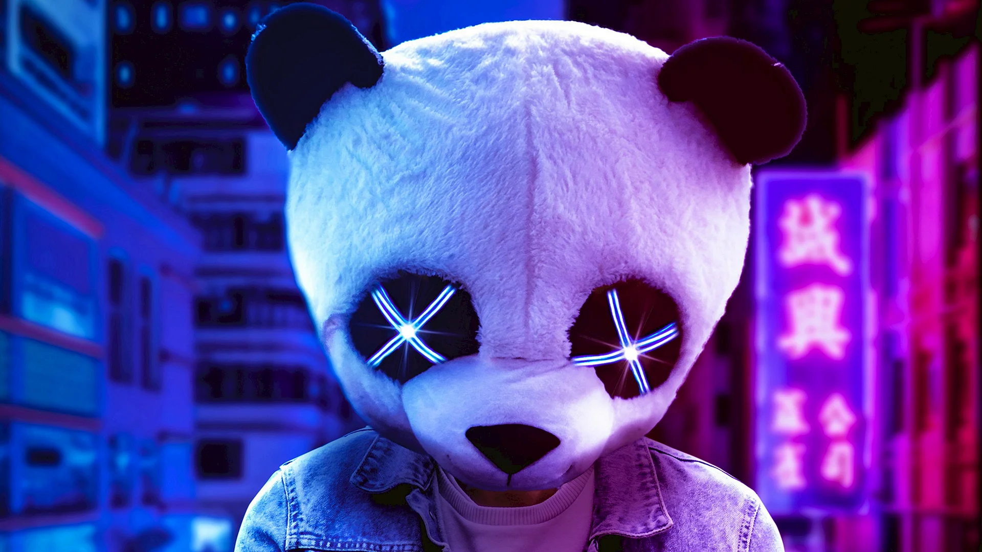 Panda Mask Neon Wallpaper