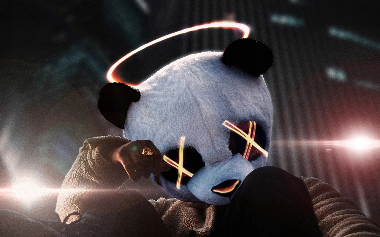 Panda Mask Neon Wallpaper