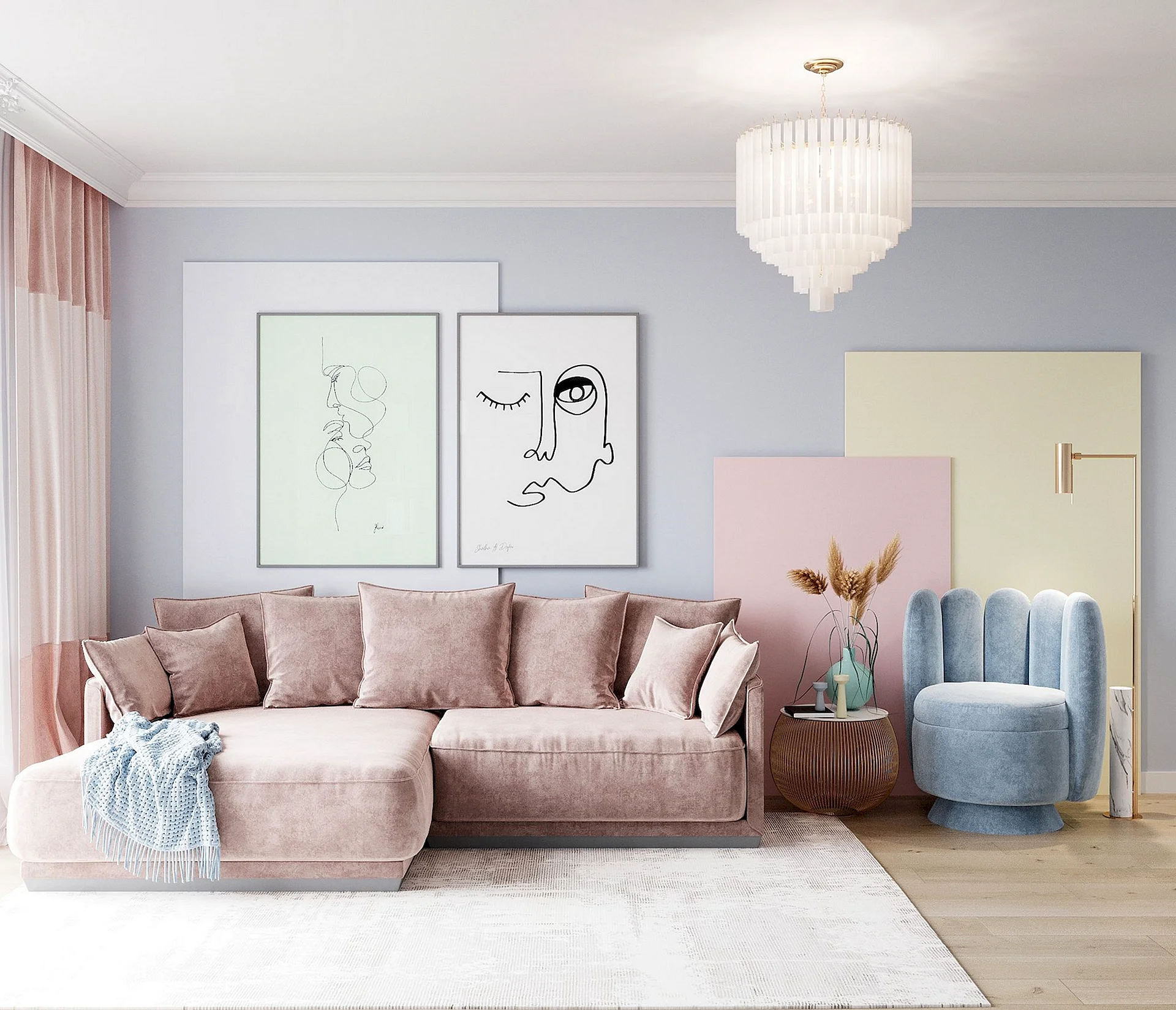 Pastel Decor Living Room Wallpaper