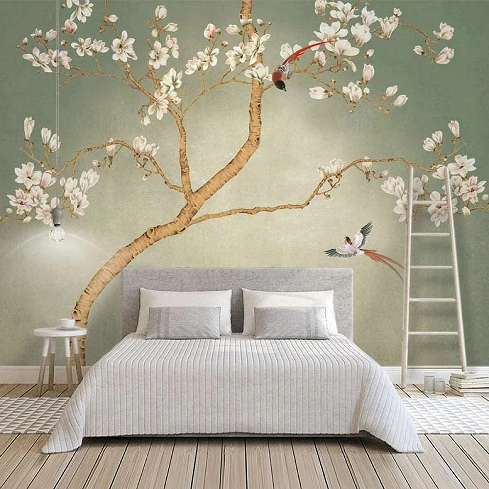 Photo Chinese Style Hand-Painted Bamboo Leaf Magnolia Flowers Birds 3d Wall Murals Wallpaper