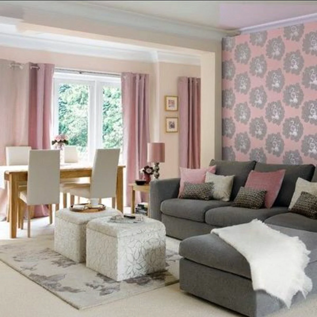 Pink Grey Living Room Wallpaper