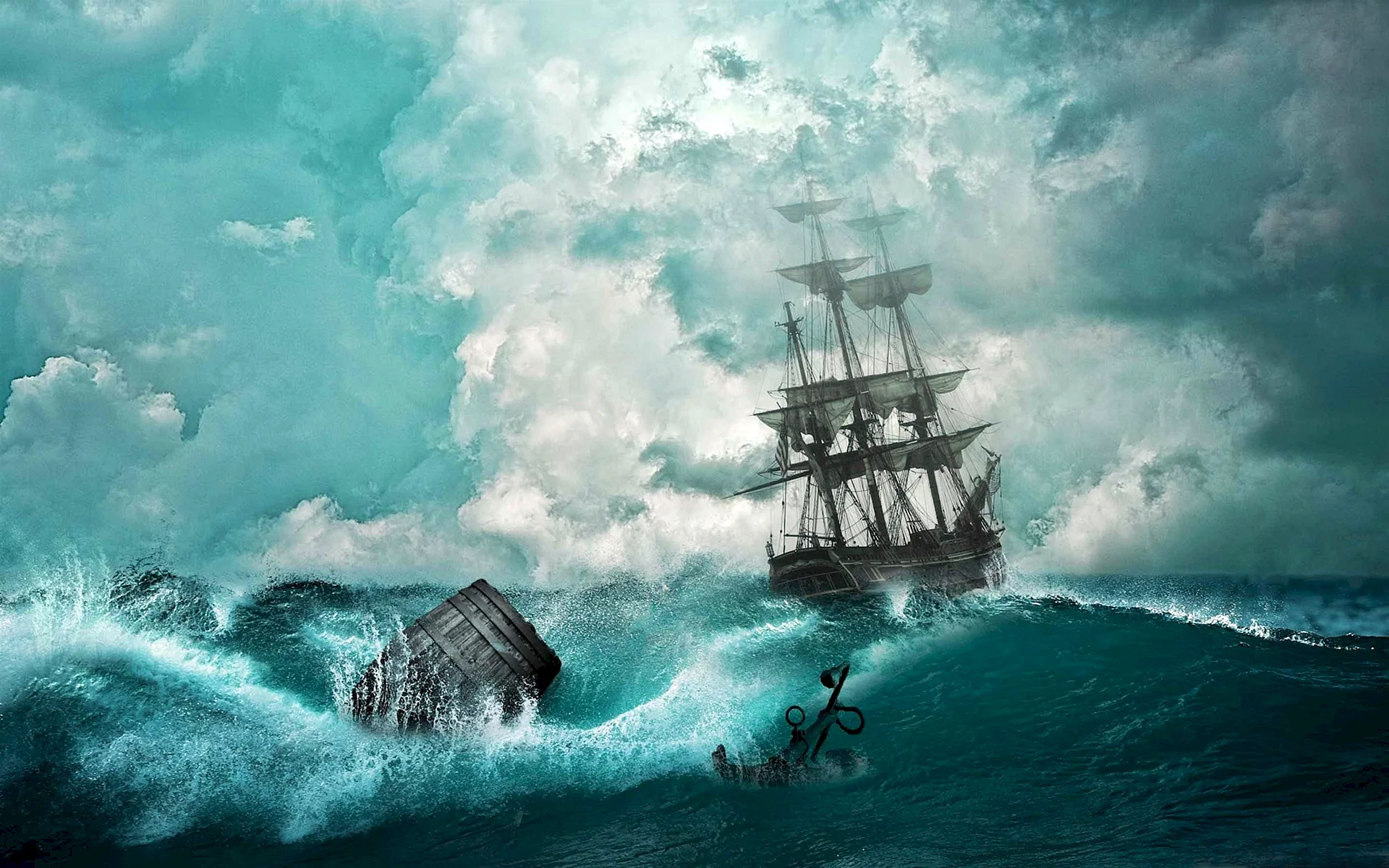 Pirate ship in Storm Wallpaper