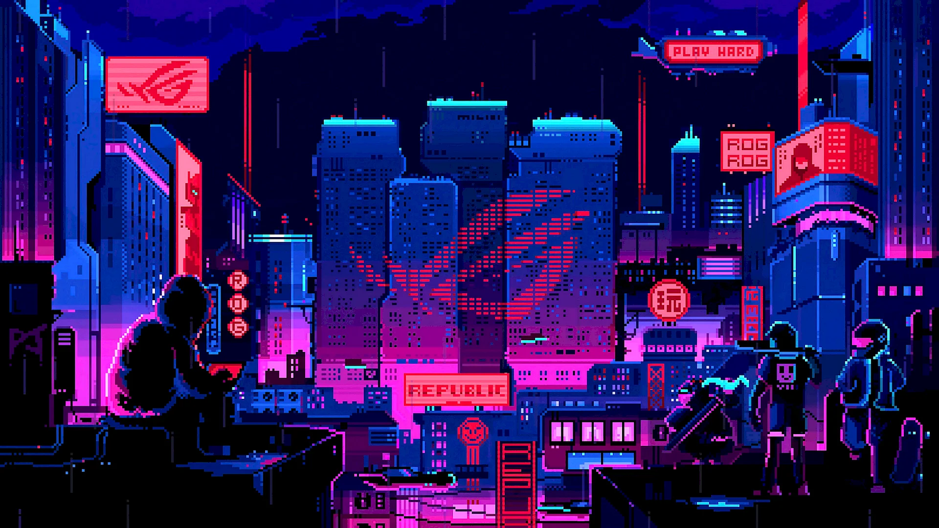 Pixel Cyberpunk Asus Rog Wallpaper