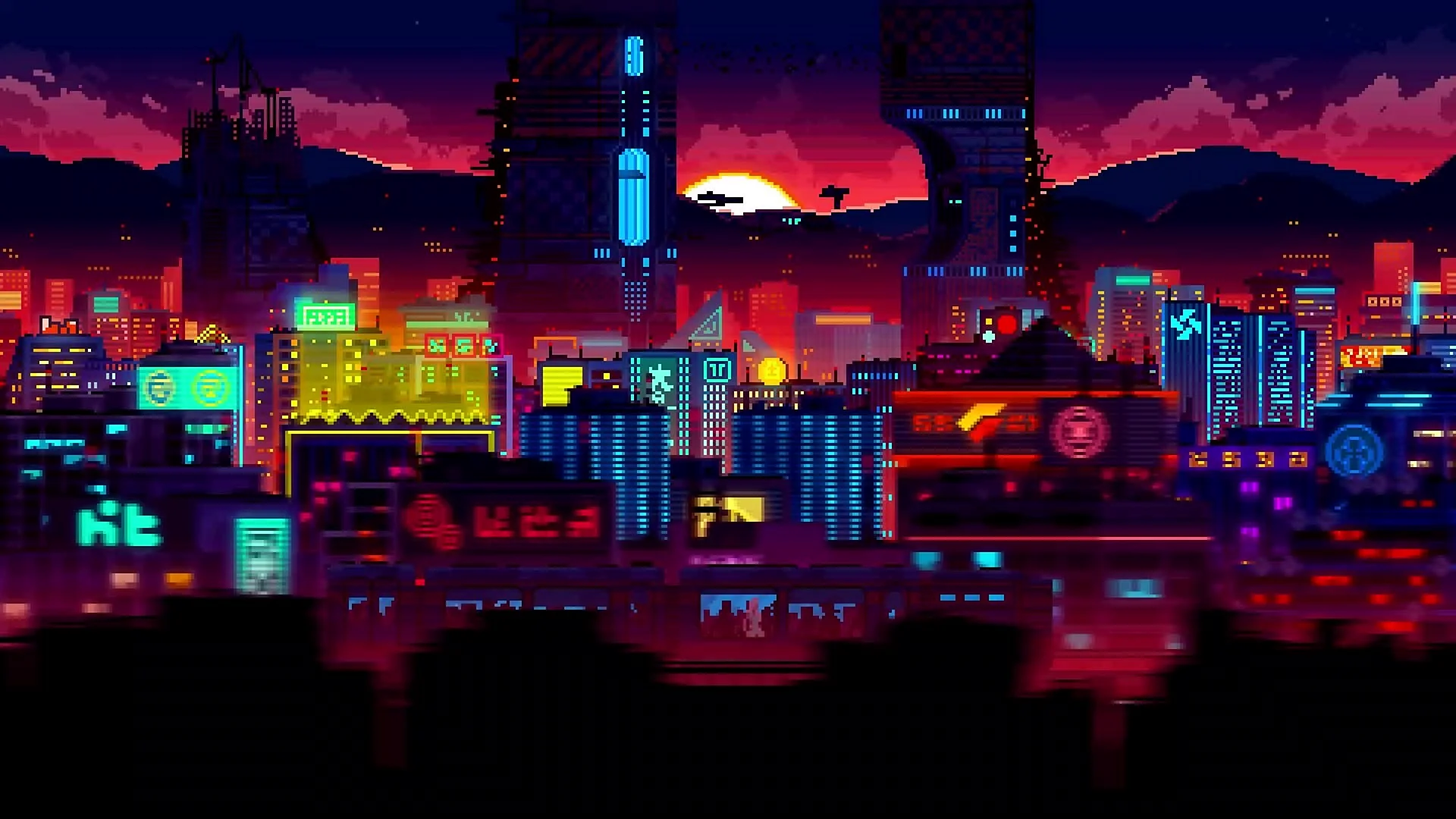 Pixel Neon City Wallpaper