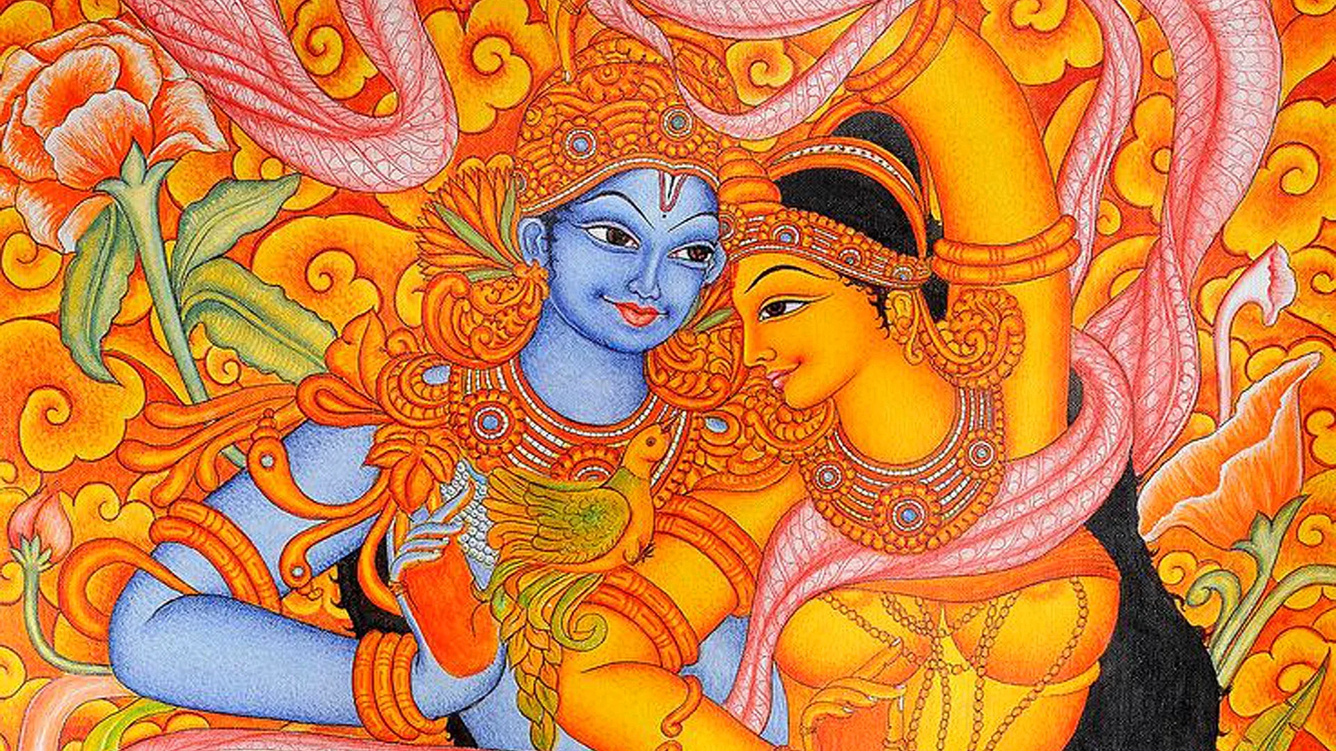 Radha Krishna Mural Painting Wallpaper