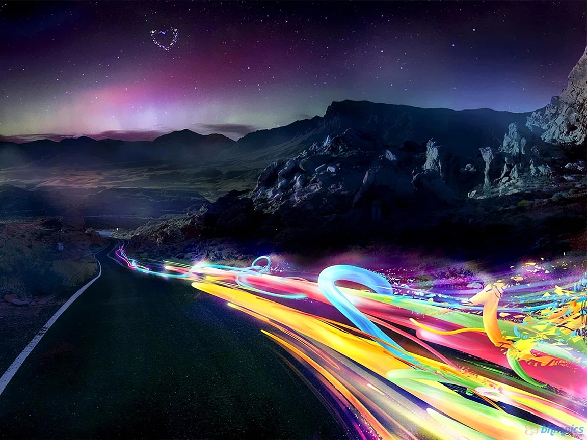 Rainbow Light Road Wallpaper