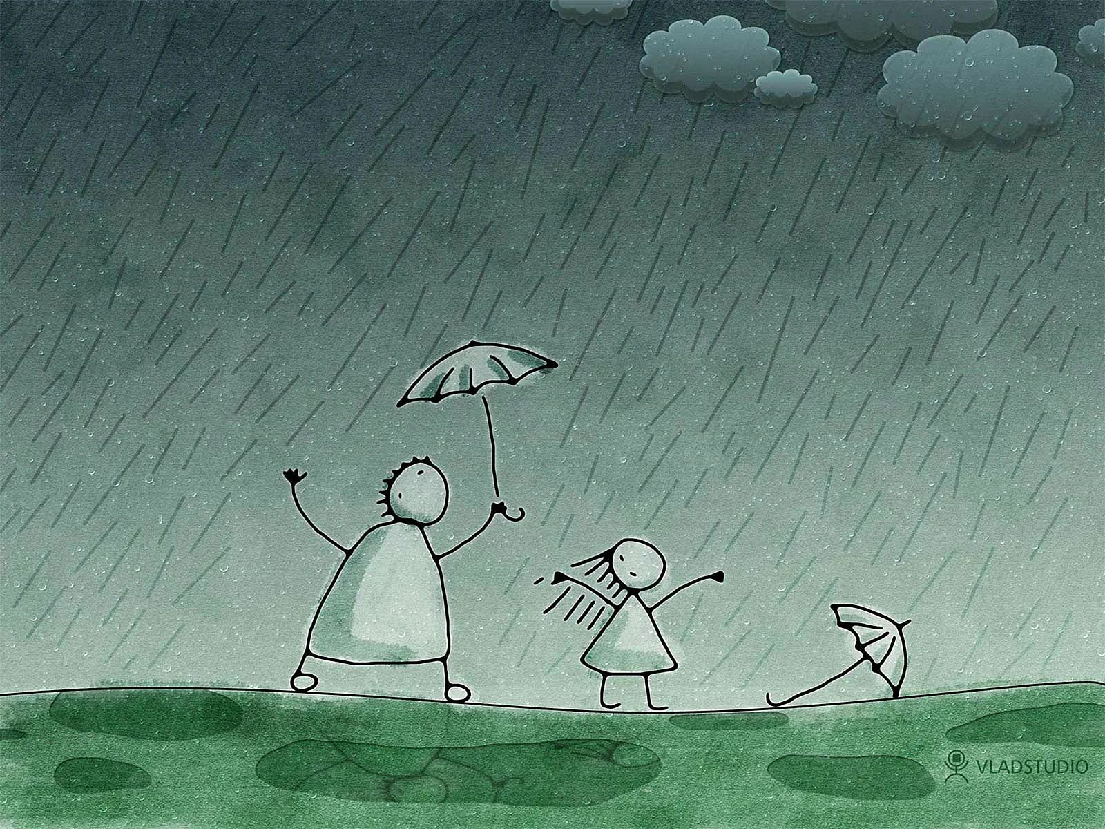 Rainy Day Cartoon Wallpaper