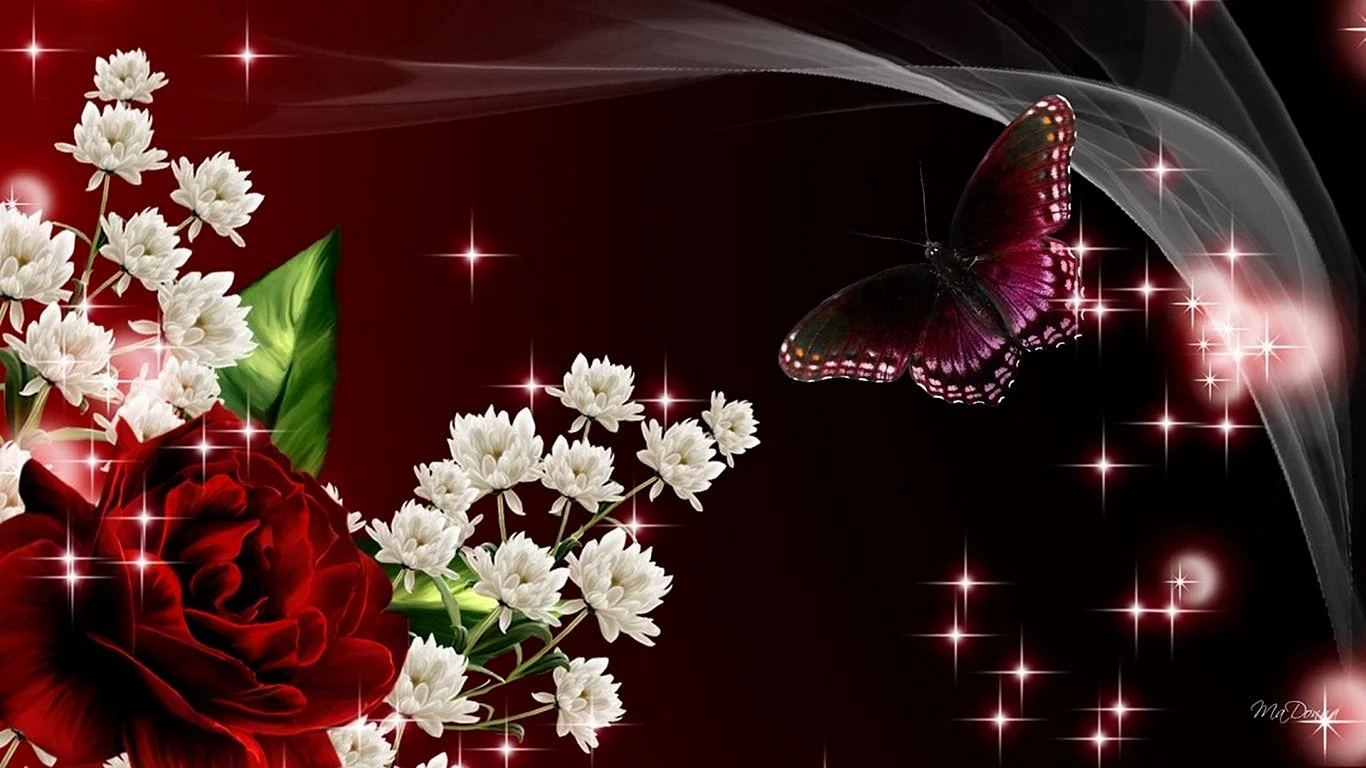 Red Rose Butterfly Wallpaper