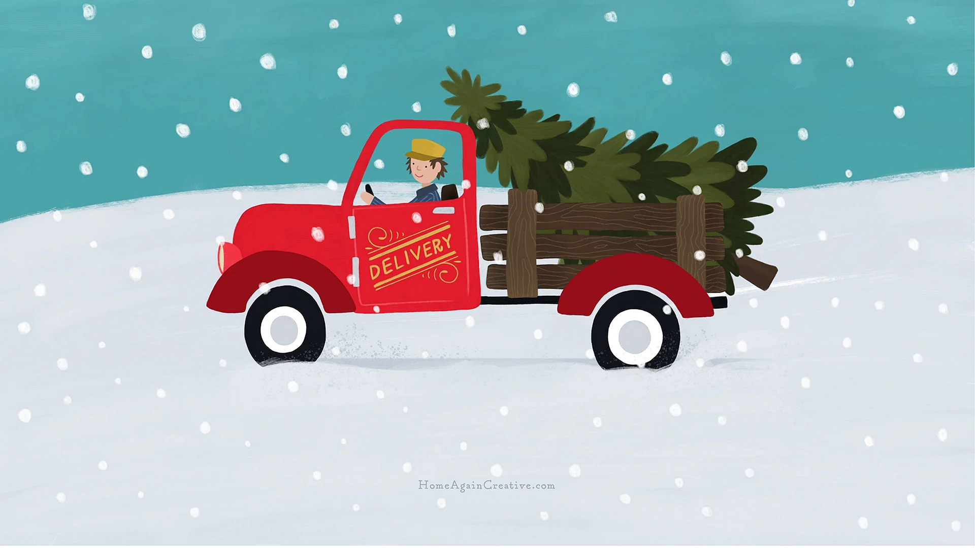 Red Truck With Christmas Tree Wallpaper