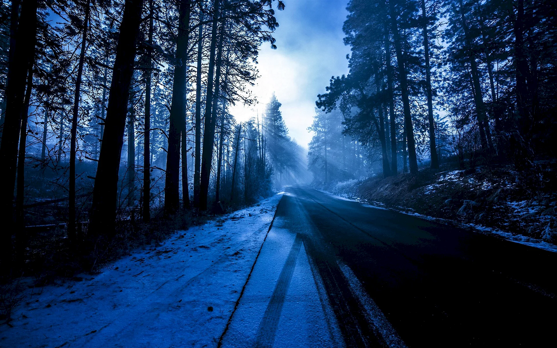 Road Night Winter Wallpaper