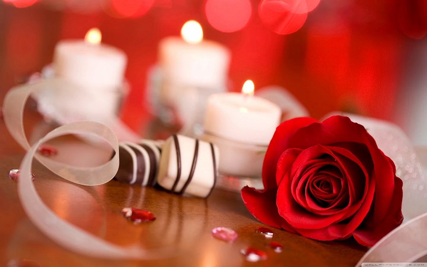 Romantic Red Rose Candle Wallpaper