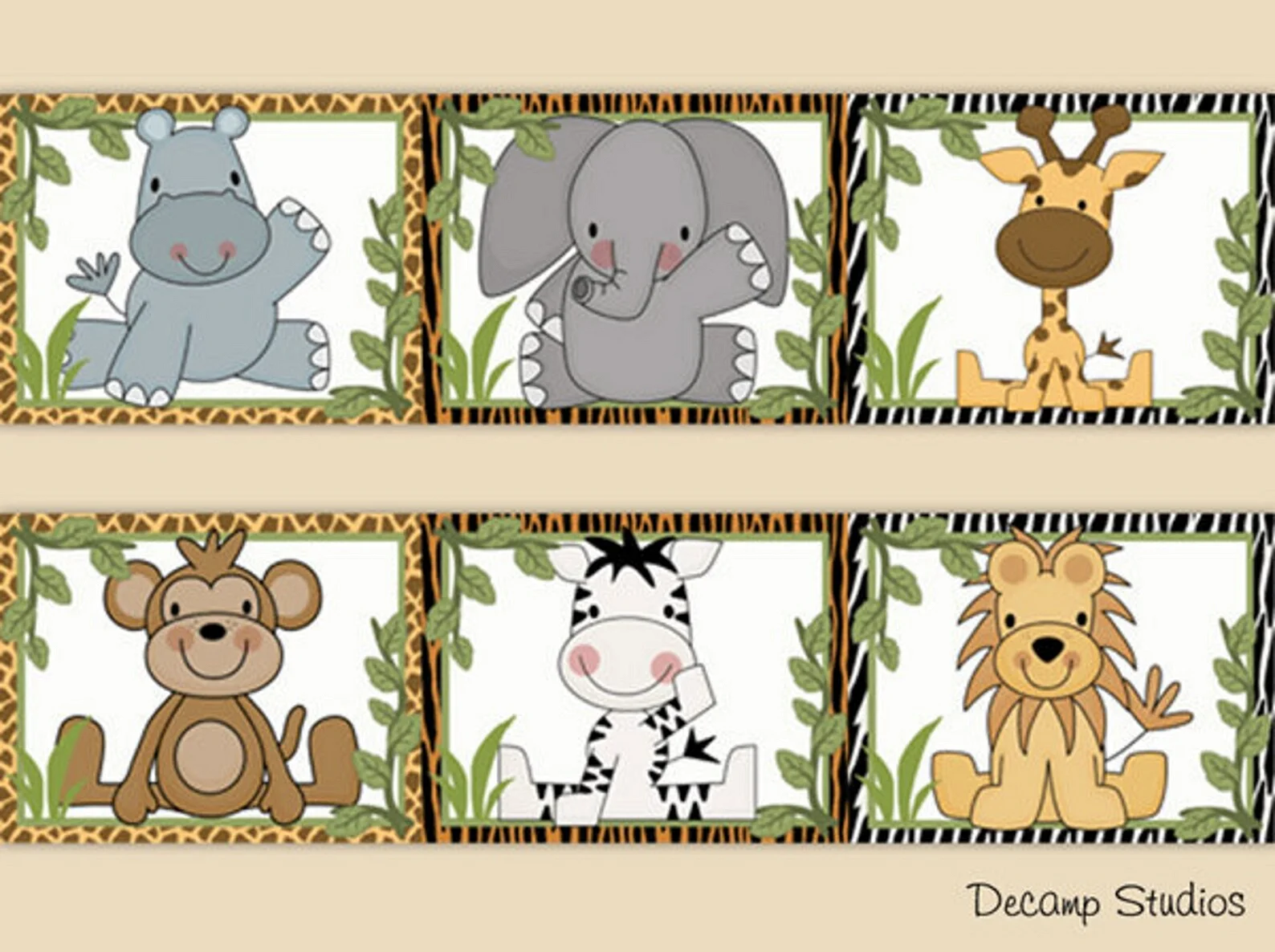 Safari Animals Kids Border Wallpaper