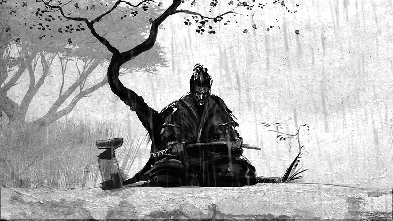 Samurai Art Black And White Wallpaper