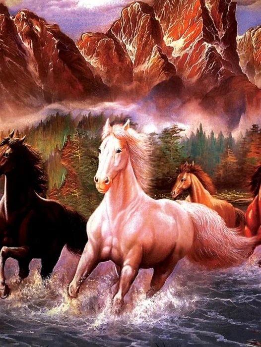 Seven Horse Painting Wallpaper