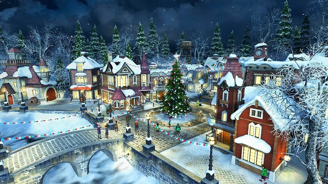 Snow Village 3D Wallpaper