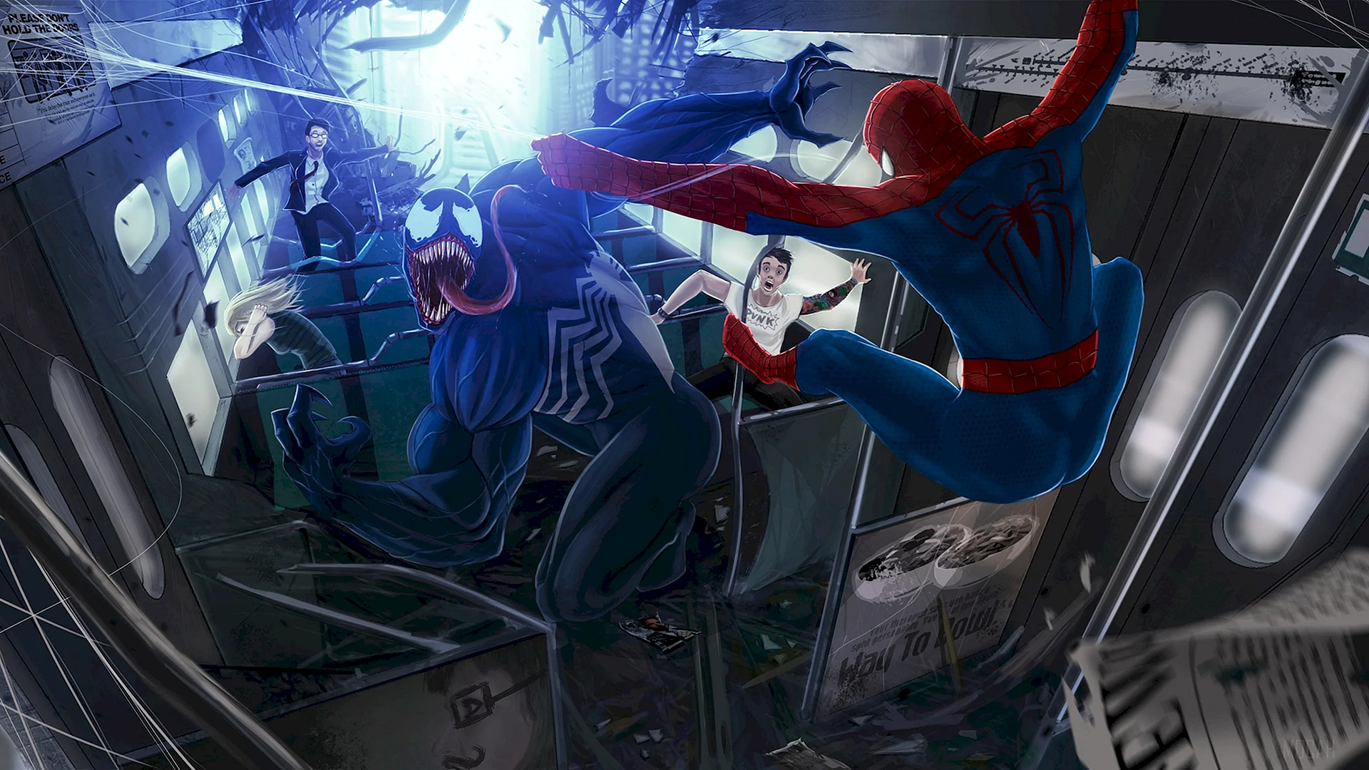 Spider-Man And Venom Fighting Wallpaper