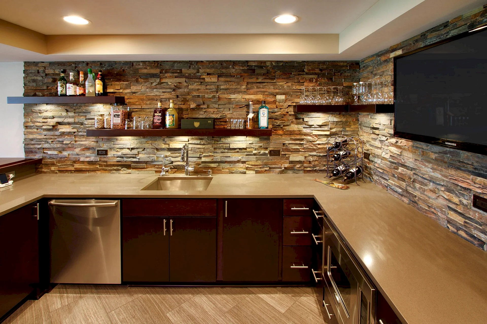 Stacked Stone Kitchen Backsplash Wallpaper