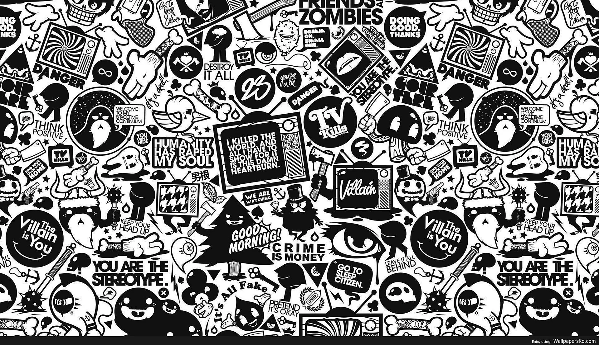 Sticker Bombing Black And White Wallpaper