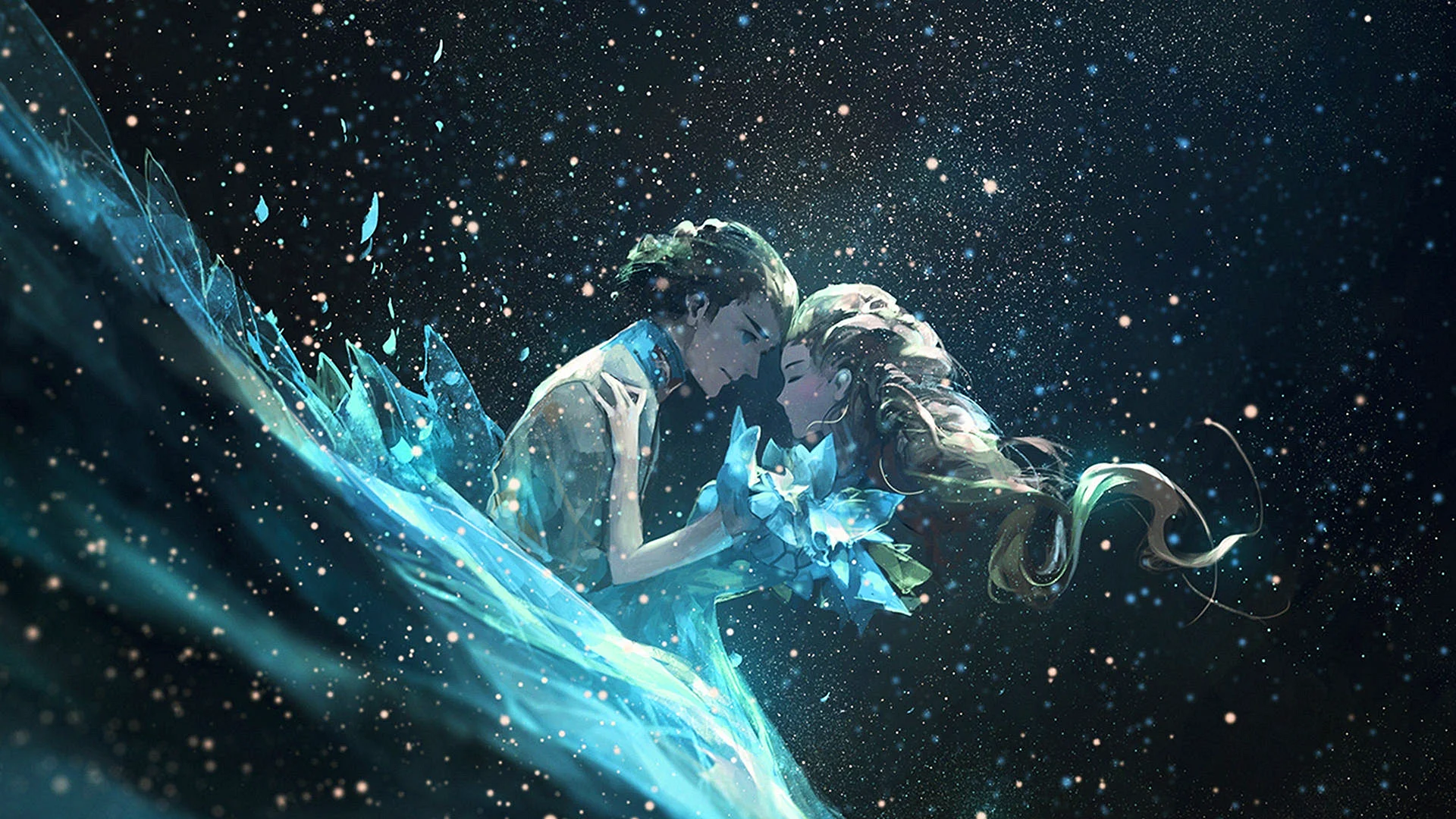 Sweet Couple With Galaxy Light Effect Wallpaper