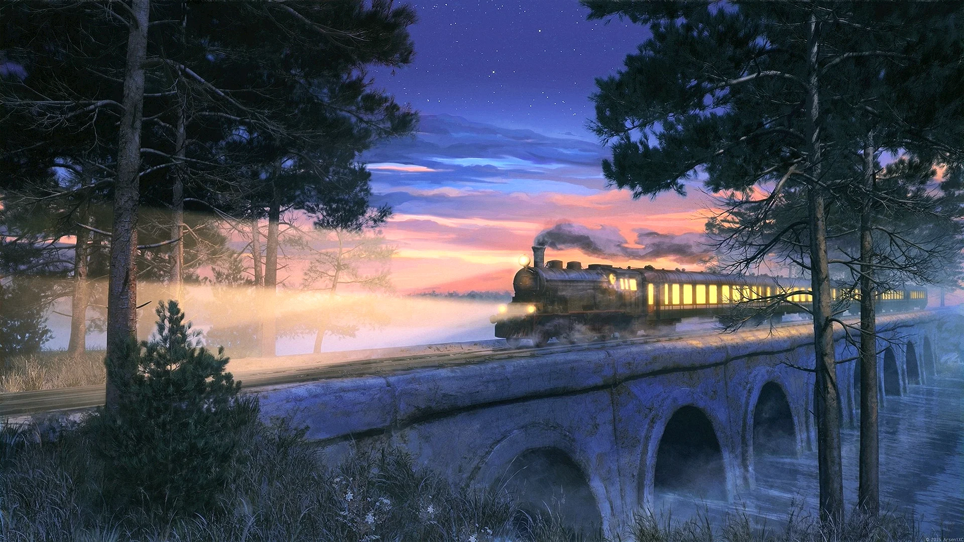 Train At Winter Night Wallpaper