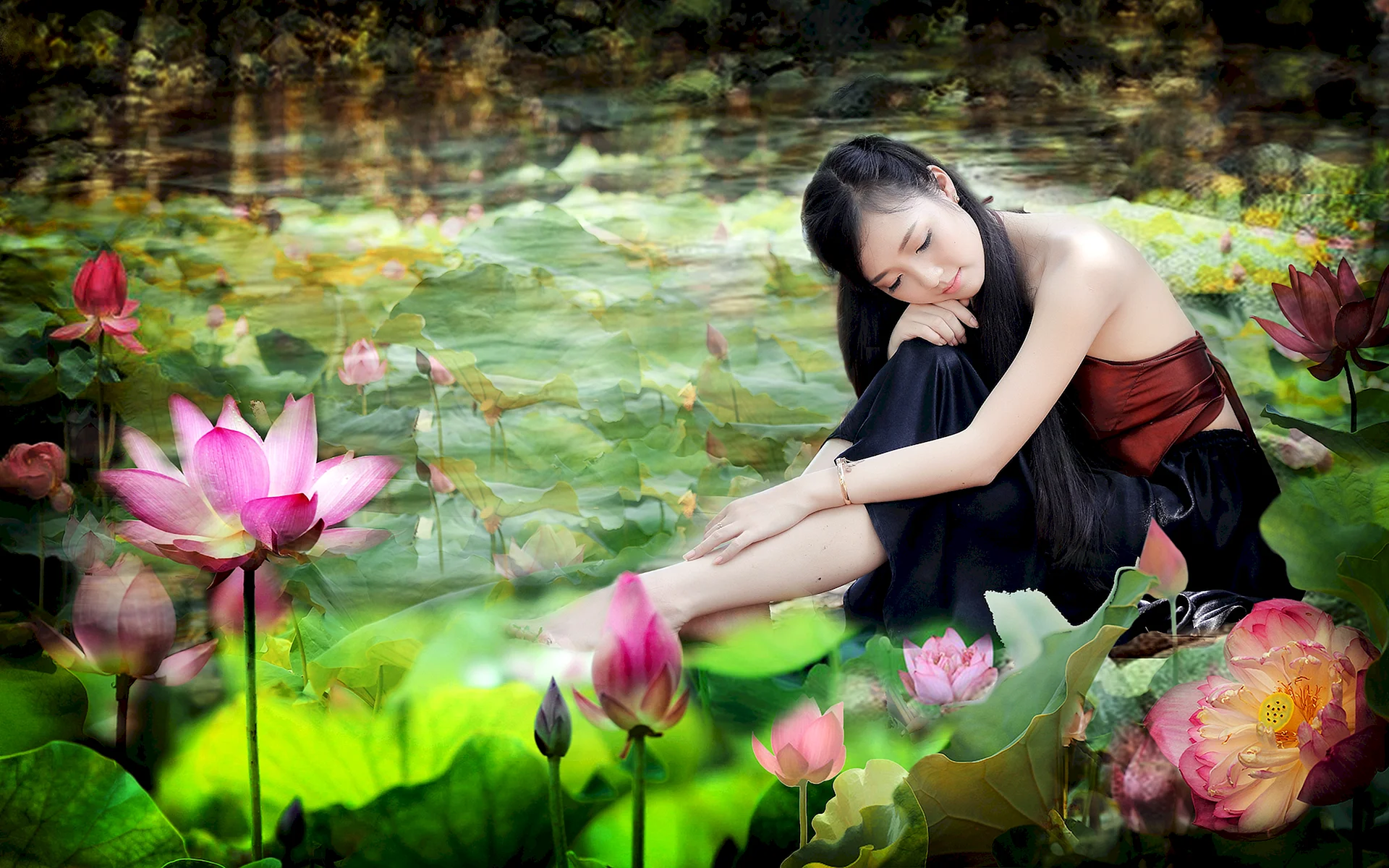 Vietnamese Girl Lotus Wallpaper