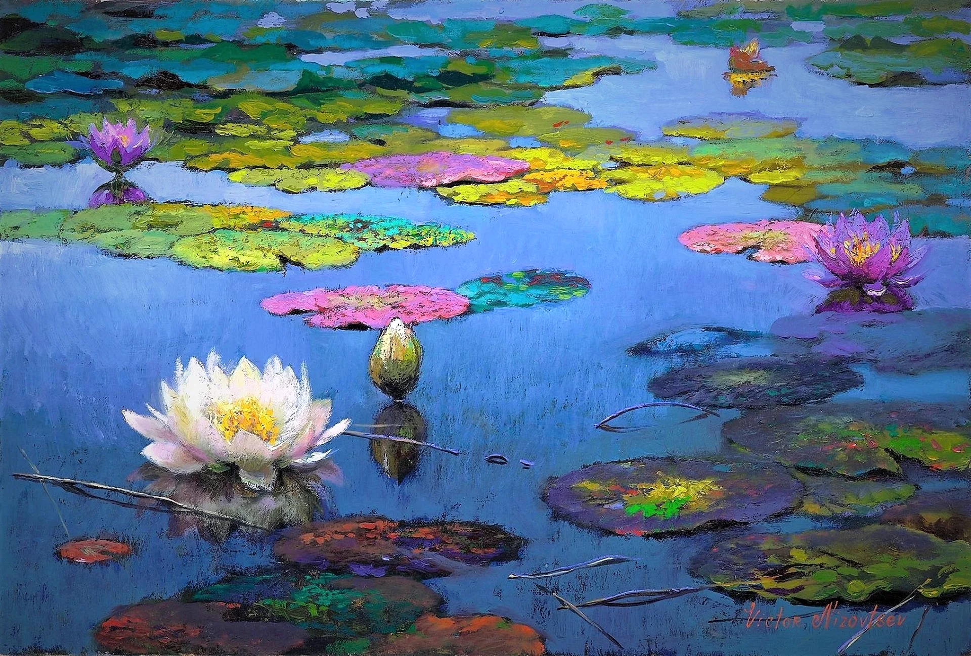 Water Lily Pond Paintings Wallpaper