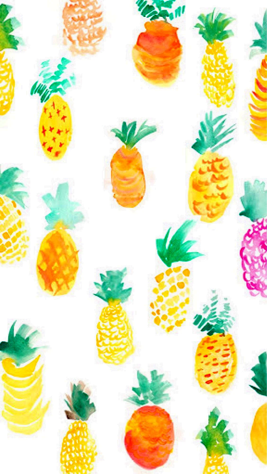 Watercolor Pineapple Pattern Wallpaper For iPhone