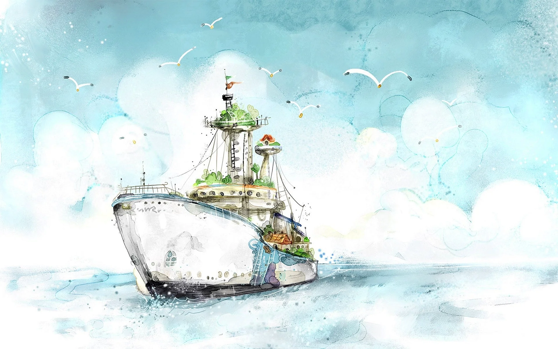 Watercolor Ship Wallpaper