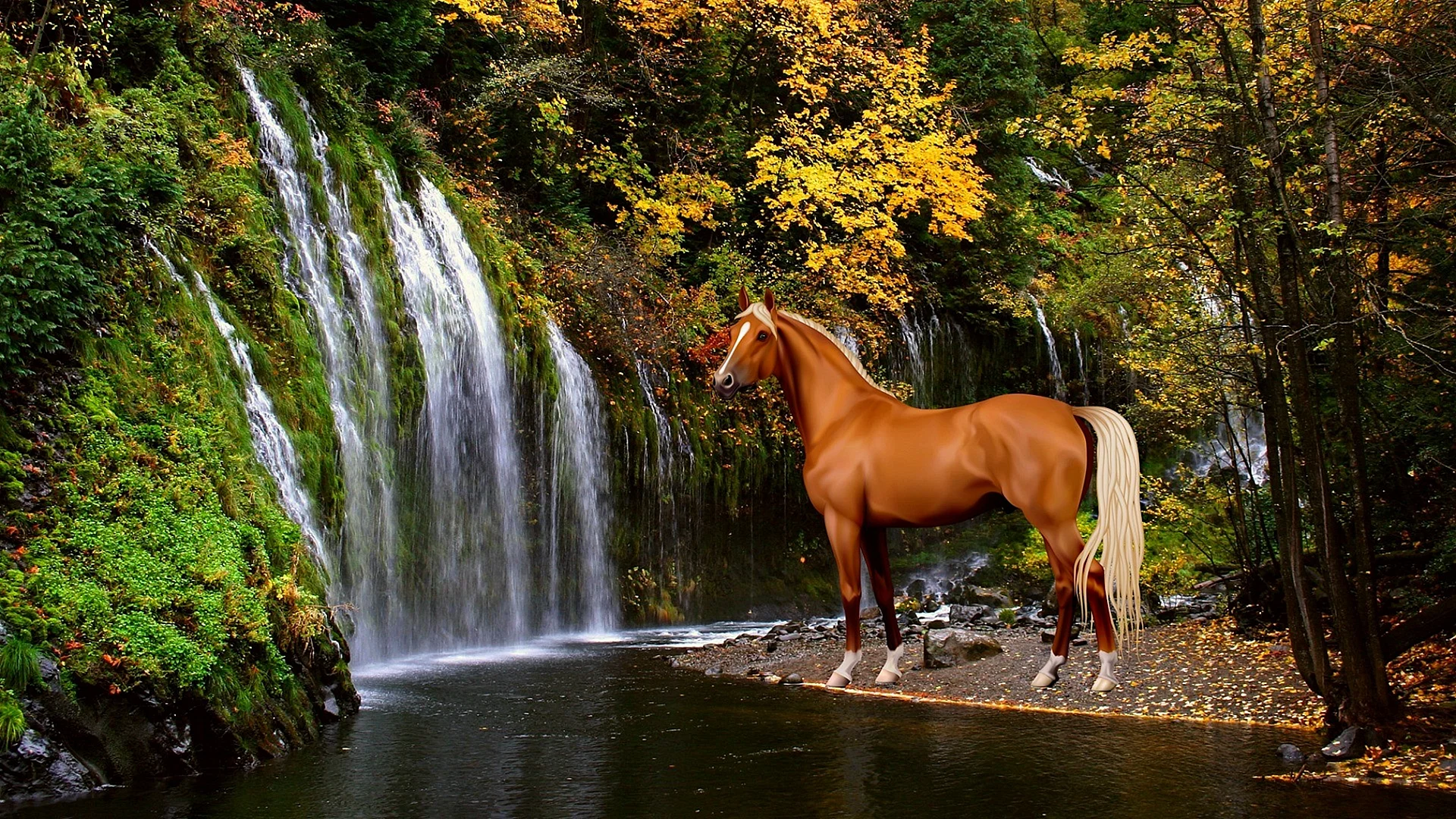 Waterfall Horse Wallpaper