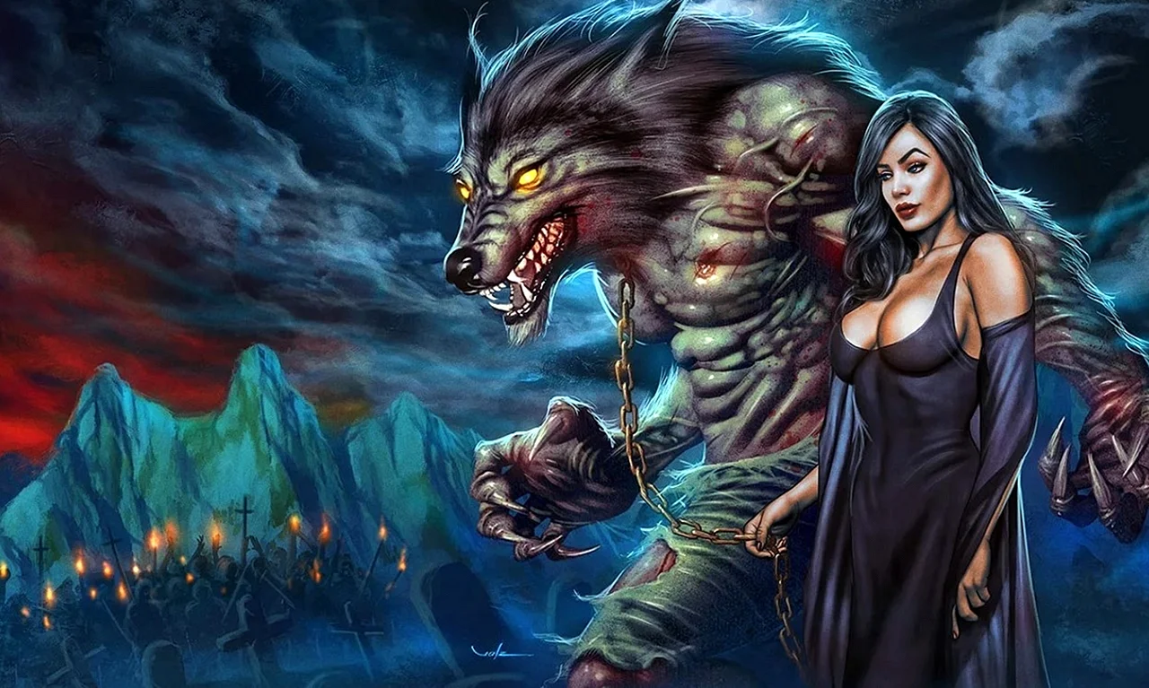 Werewolf And Girl Art Wallpaper