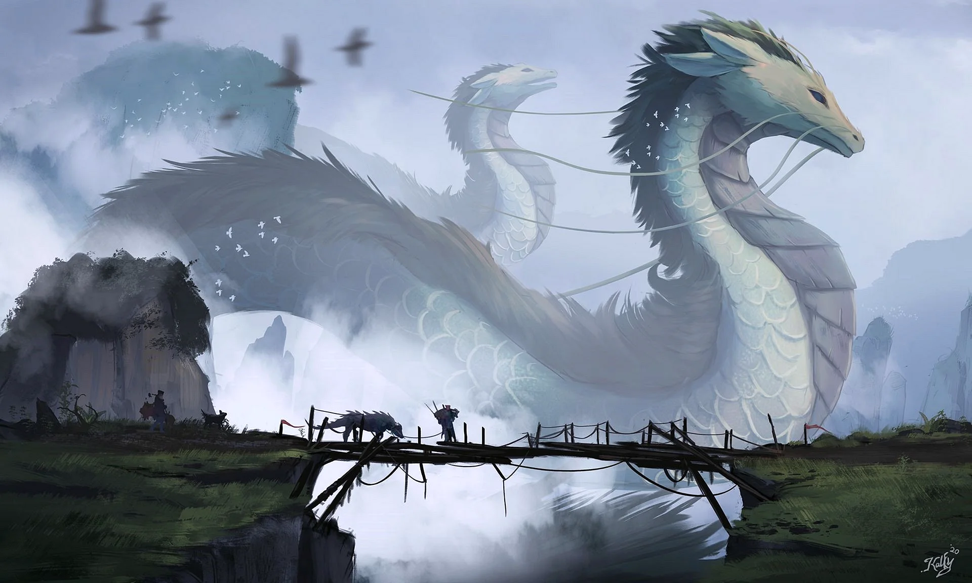 White Dragon Fantasy Art Wallpaper