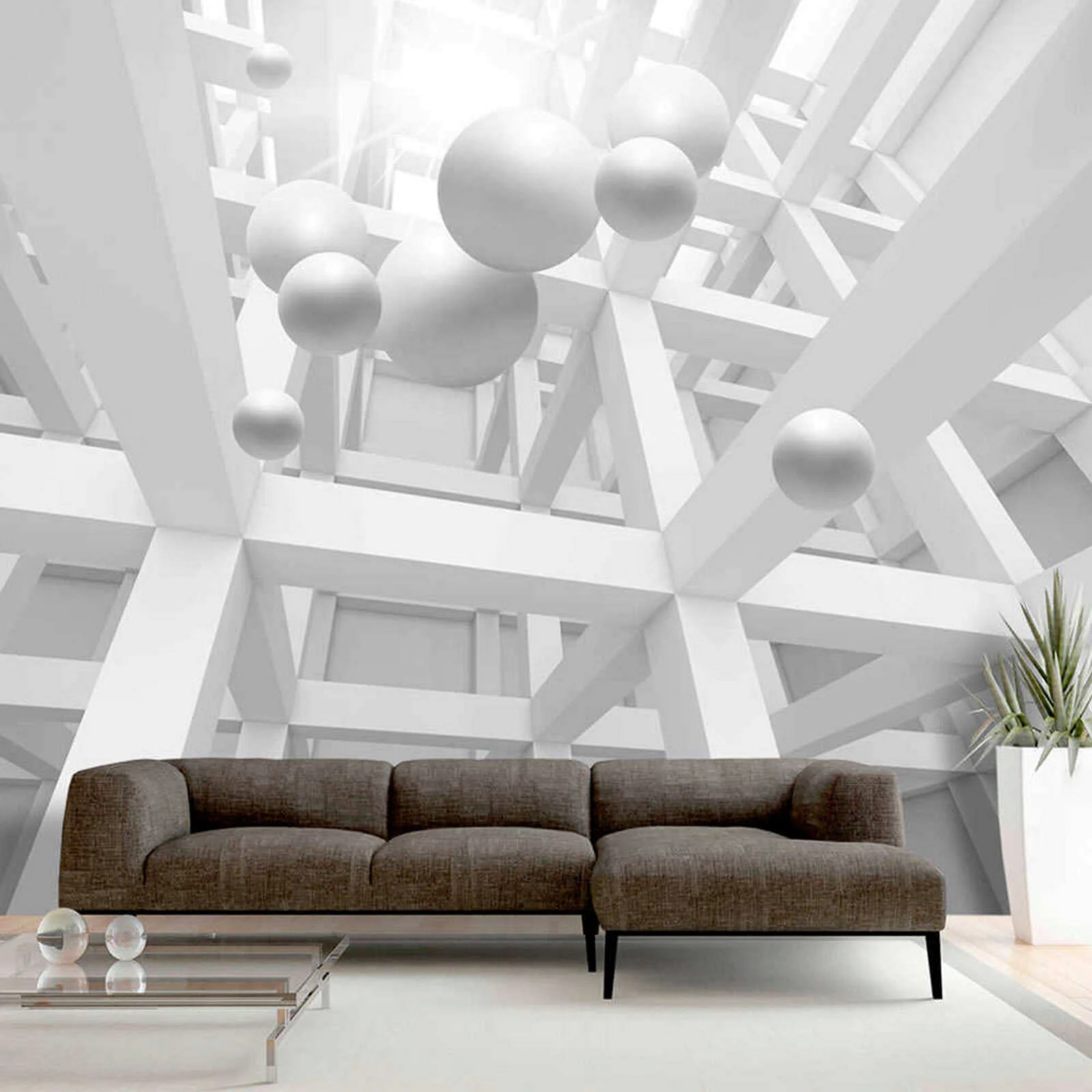 White Interior 3D Wallpaper