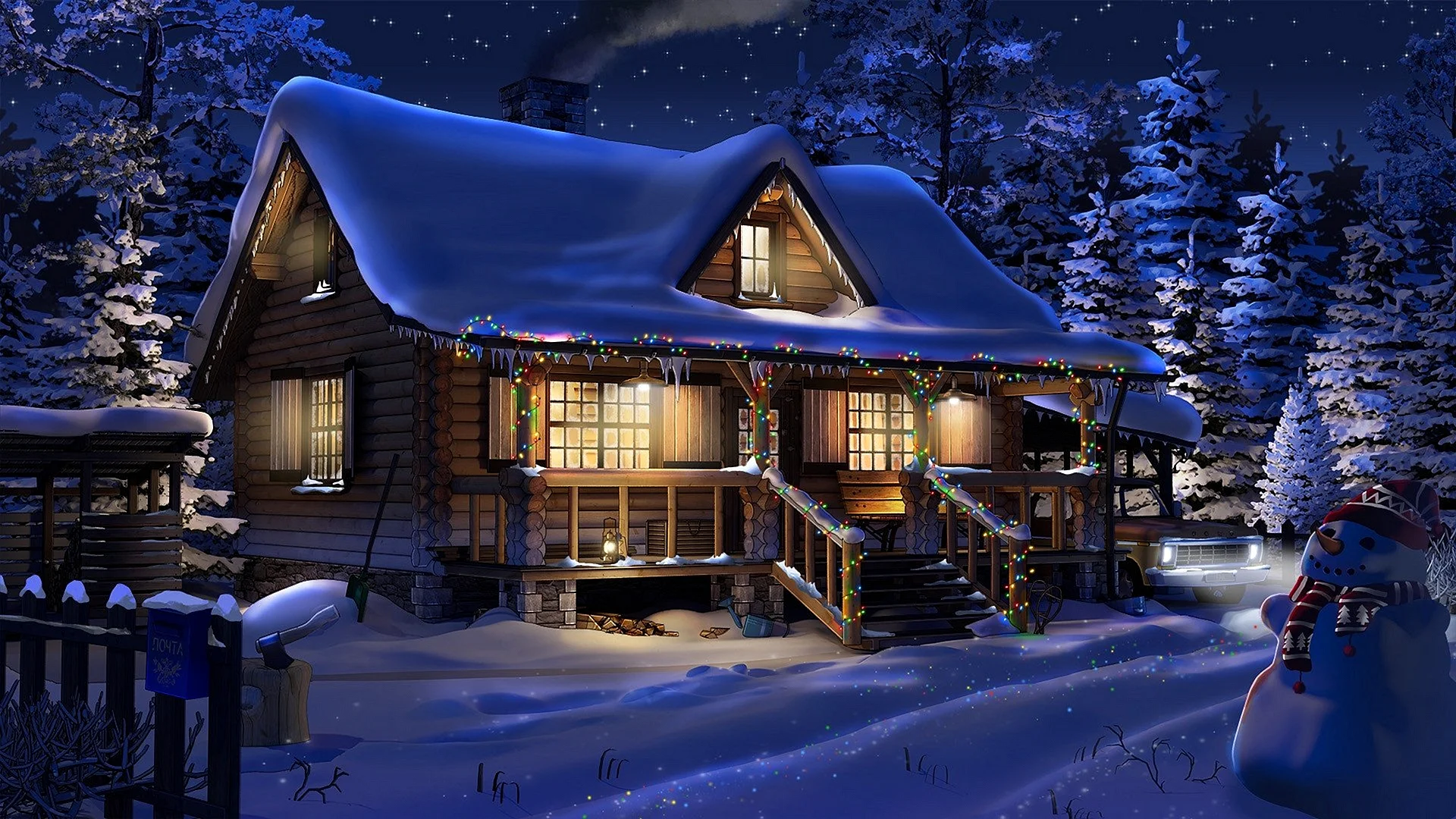 Winter Christmas House Wallpaper