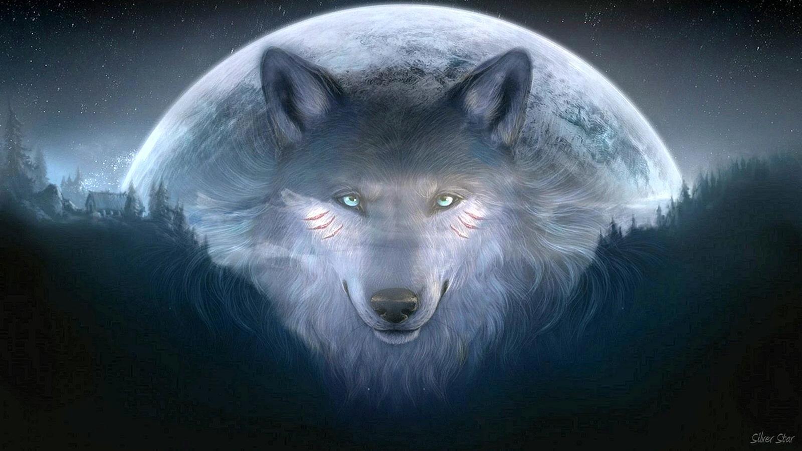 Wolf Moon Mountains Wallpaper