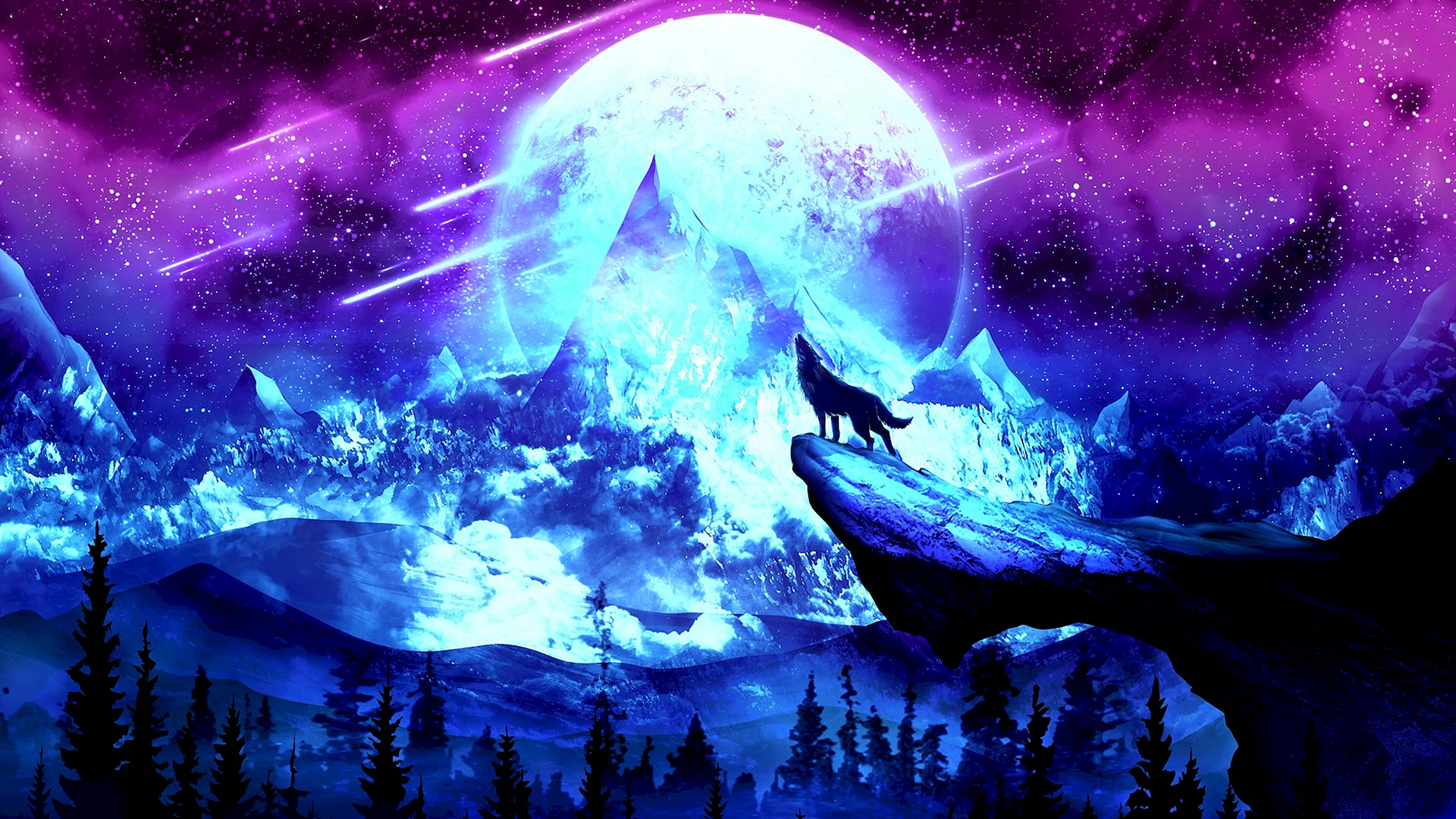 Wolf Moon Mountains Wallpaper