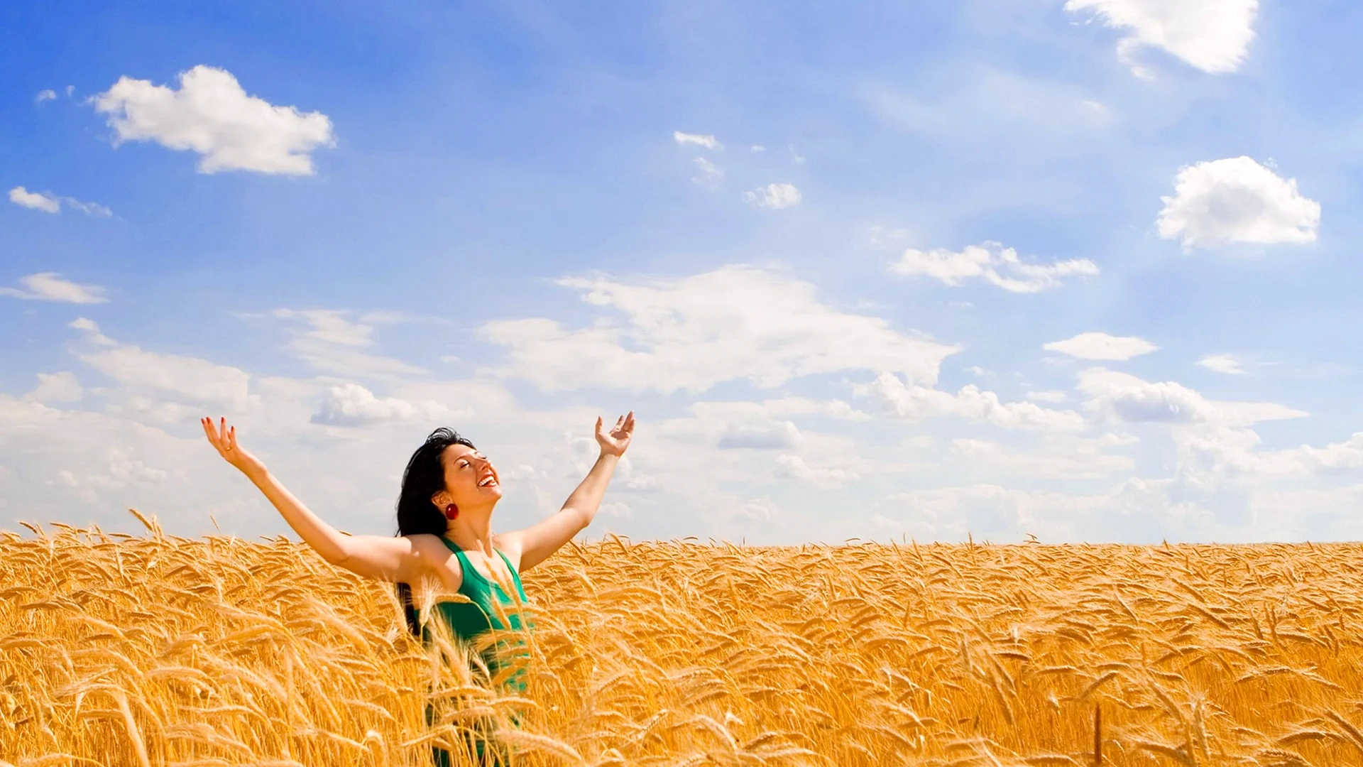 Woman Wheat Field Wallpaper