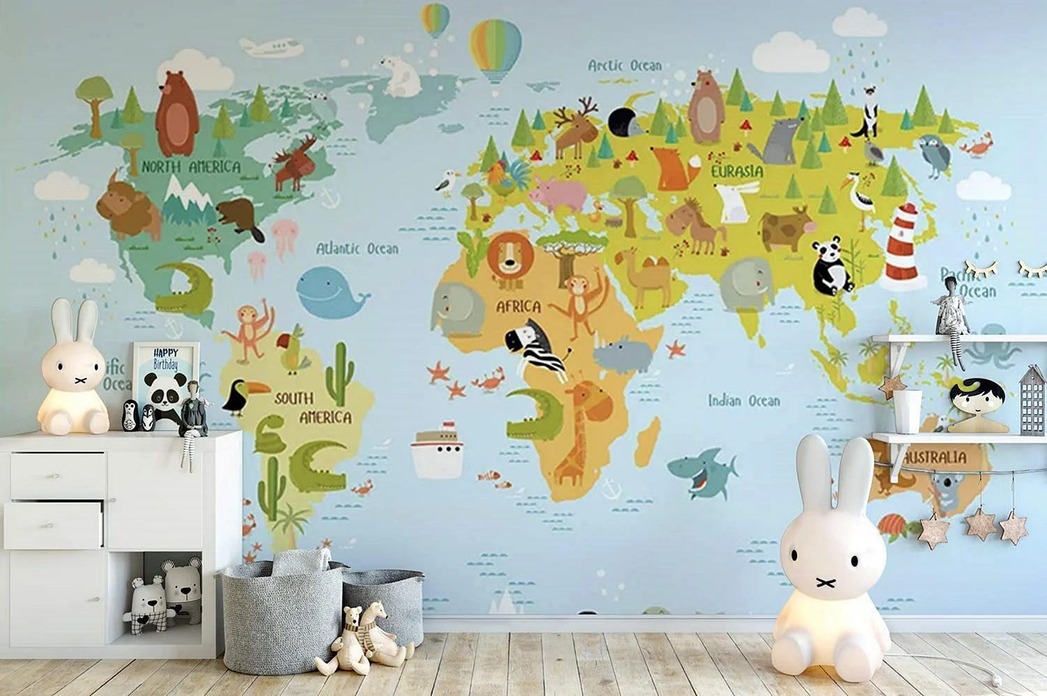 Worlds animals Map Kids Room Wallpaper