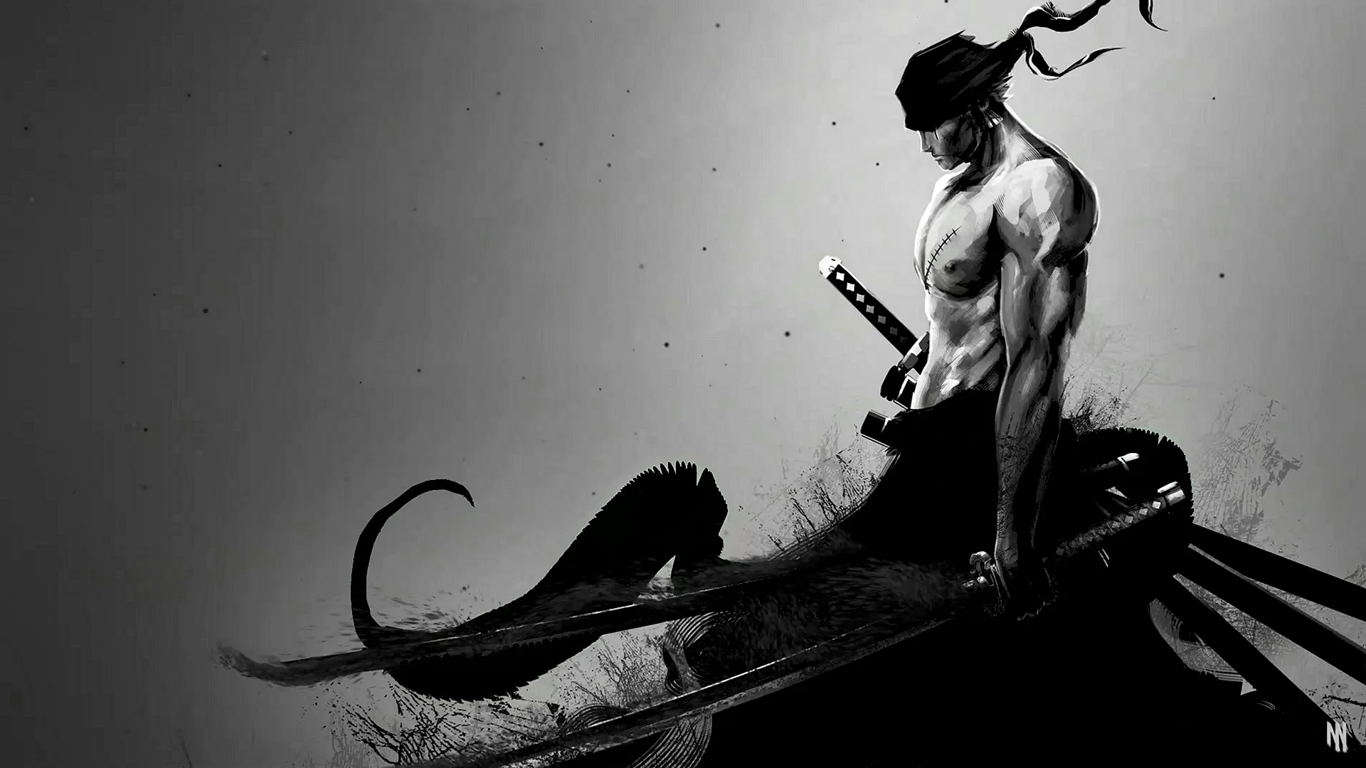 Zoro Black And White Wallpaper